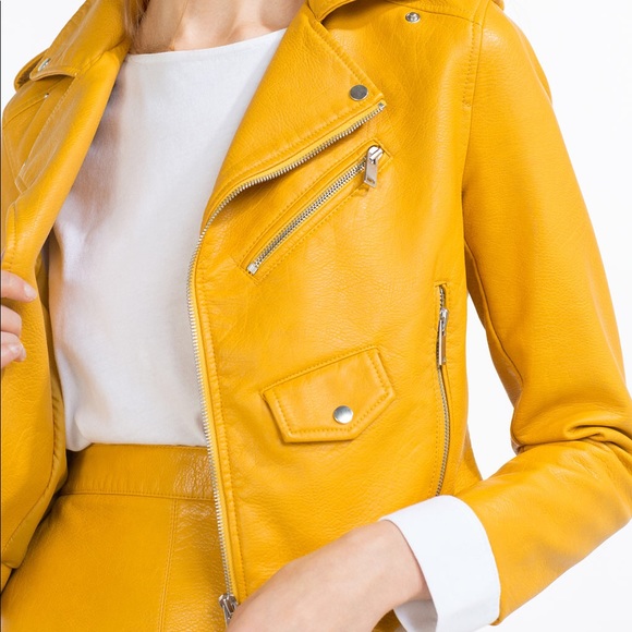 mustard biker jacket zara